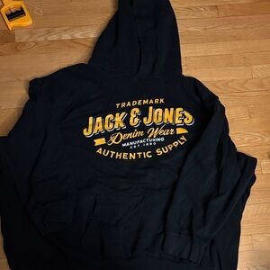 Jack & Jones Navy Hoodie with Yellow Print